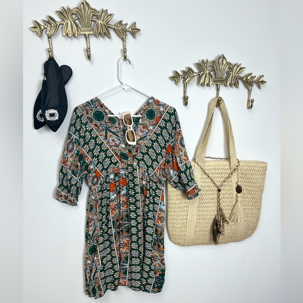 Viscose Bohemian Green and Orange tunic S ptp 18” l 31”